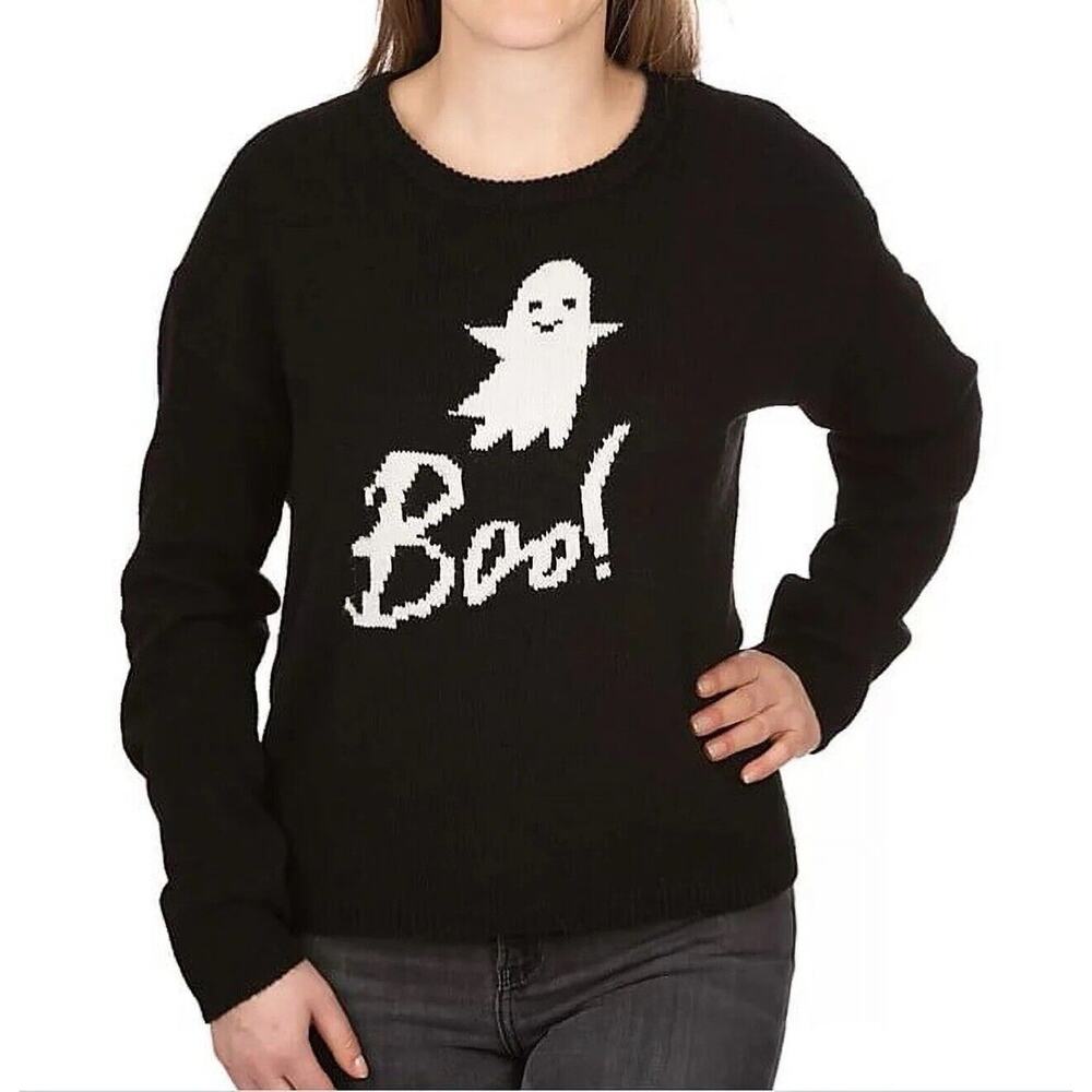 State of Mine XXL Sweater Ghost Boo‎ Black Halloween Theme Long Sleeve Crewneck
